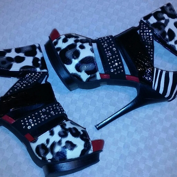 Animal Print Stilettos with Rhinestone Accents - Picture 2 of 7